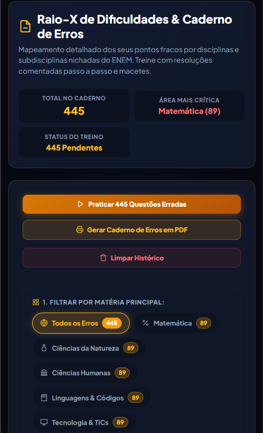 Raio-X de Dificuldades e Caderno de Erros